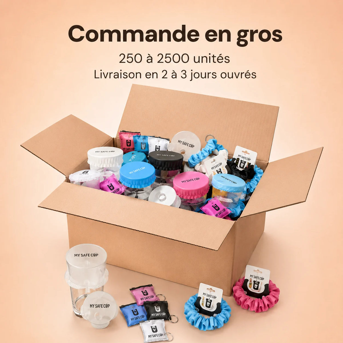 Commande en gros de protections de verre My Safe Cup, de 250 à 2500 unités